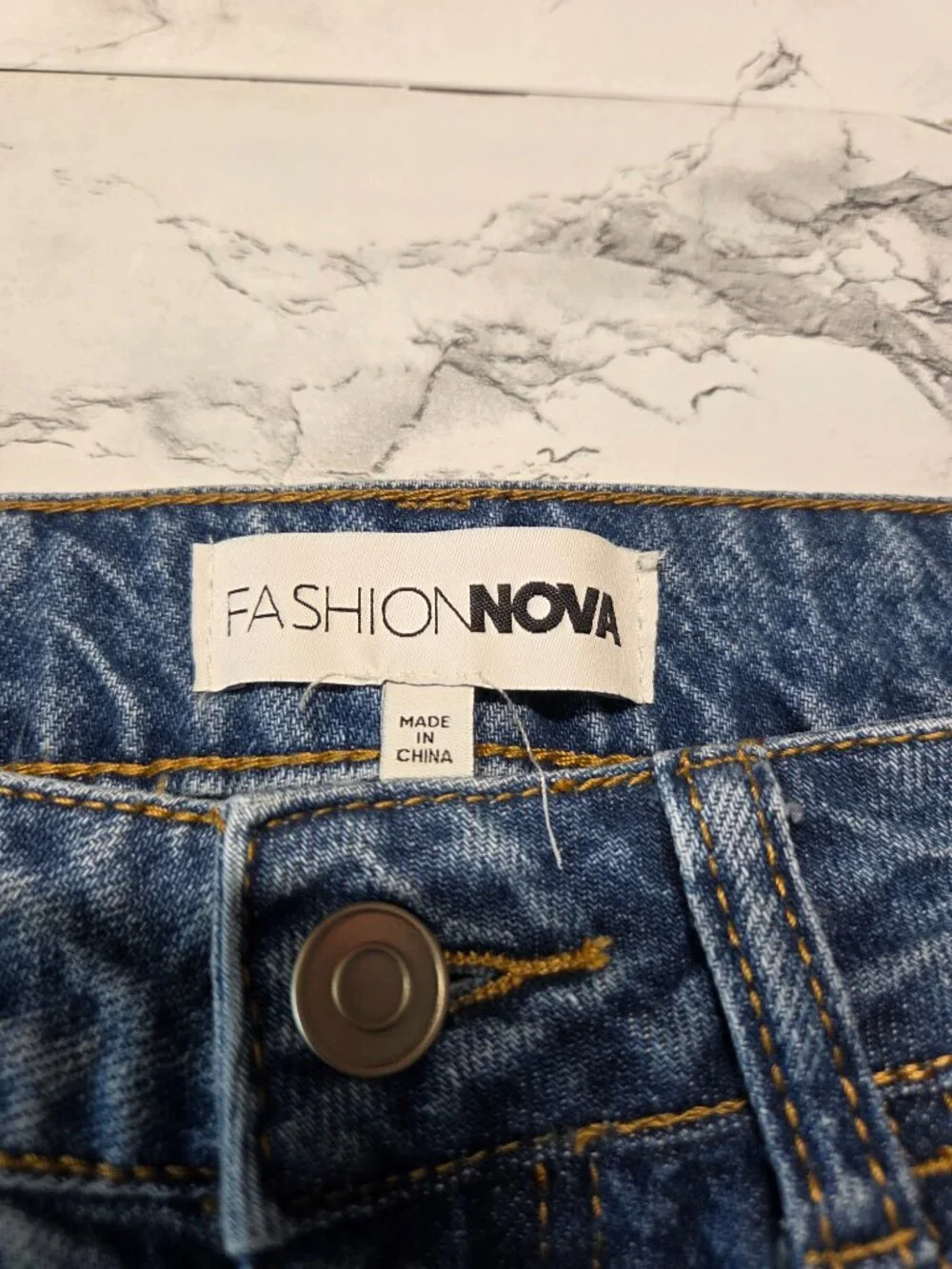 Fashion Nova Size 5 Medium Wash Rhinestone Embellished Straight Leg Jeans